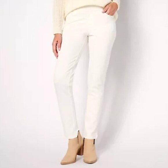 NEW Belle by Kim Gravel Petite Perfect Ponte Straight Leg Pant Cream Size 16P - Picture 1 of 9